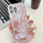 For iPhone 16 Pro Max Electroplating Flowers Plants Texture Wristband TPU Phone Case(Sketch Lily FL9)