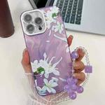 For iPhone 16 Pro Max Electroplating Flowers Plants Texture Wristband TPU Phone Case(Gardenia FL15)