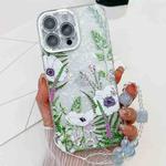 For iPhone 16 Pro Electroplating Flowers Plants Texture Wristband TPU Phone Case(Green Plants FL5)