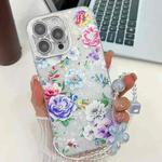 For iPhone 16 Pro Electroplating Flowers Plants Texture Wristband TPU Phone Case(Peony FL14)