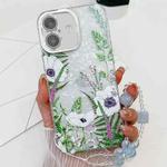 For iPhone 16 Plus Electroplating Flowers Plants Texture Wristband TPU Phone Case(Green Plants FL5)