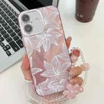 For iPhone 16 Plus Electroplating Flowers Plants Texture Wristband TPU Phone Case(Sketch Lily FL9)