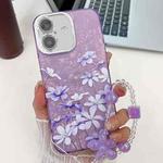 For iPhone 16 Electroplating Flowers Plants Texture Wristband TPU Phone Case(Lilac Flowers FL16)