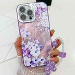 For iPhone 15 Pro Max Electroplating Flowers Plants Texture Wristband TPU Phone Case(Azalea FL4)