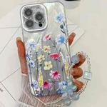 For iPhone 15 Pro Electroplating Flowers Plants Texture Wristband TPU Phone Case(Wildflower FL2)