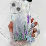 For iPhone 15 Electroplating Flowers Plants Texture Wristband TPU Phone Case(Lavender FL3)