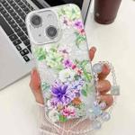 For iPhone 15 Electroplating Flowers Plants Texture Wristband TPU Phone Case(Colorful Peony FL10)