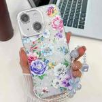 For iPhone 15 Electroplating Flowers Plants Texture Wristband TPU Phone Case(Peony FL14)