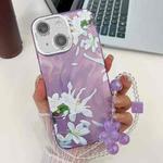 For iPhone 15 Electroplating Flowers Plants Texture Wristband TPU Phone Case(Gardenia FL15)