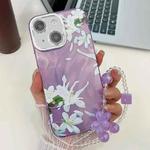 For iPhone 14 Electroplating Flowers Plants Texture Wristband TPU Phone Case(Gardenia FL15)