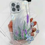 For iPhone 14 Pro Electroplating Flowers Plants Texture Wristband TPU Phone Case(Lavender FL3)