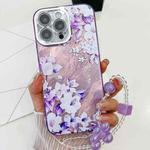 For iPhone 14 Pro Electroplating Flowers Plants Texture Wristband TPU Phone Case(Azalea FL4)