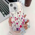 For iPhone 13 Electroplating Flowers Plants Texture Wristband TPU Phone Case(Carnation FL7)