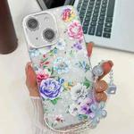 For iPhone 13 Electroplating Flowers Plants Texture Wristband TPU Phone Case(Peony FL14)