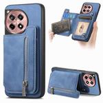 For OnePlus Ace 3 5G / 12R 5G Retro MagSafe Zipper Wallet Card Bag Back Phone Case(Blue)