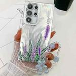 For Samsung Galaxy S25 Ultra 5G Electroplating Flowers Plants Texture Wristband TPU Phone Case(Lavender FL3)