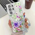 For Samsung Galaxy S25 Ultra 5G Electroplating Flowers Plants Texture Wristband TPU Phone Case(Colorful Peony FL10)