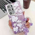 For Samsung Galaxy S25 Ultra 5G Electroplating Flowers Plants Texture Wristband TPU Phone Case(Pale Purple FlowerFL11)