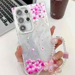 For Samsung Galaxy S25 Ultra 5G Electroplating Flowers Plants Texture Wristband TPU Phone Case(Sakura FL12)