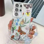 For Samsung Galaxy S25 Ultra 5G Electroplating Flowers Plants Texture Wristband TPU Phone Case(Butterfly Love Flower FL17)