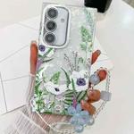 For Samsung Galaxy S24 FE 5G Electroplating Flowers Plants Texture Wristband TPU Phone Case(Green Plants FL5)