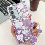 For Samsung Galaxy S24 FE 5G Electroplating Flowers Plants Texture Wristband TPU Phone Case(Pale Purple FlowerFL11)