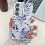 For Samsung Galaxy S24 FE 5G Electroplating Flowers Plants Texture Wristband TPU Phone Case(Blue Flower FL13)