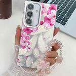 For Samsung Galaxy S24 FE 5G Electroplating Flowers Plants Texture Wristband TPU Phone Case(Peach Blossom FL18)