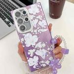 For Samsung Galaxy S24 Ultra 5G Electroplating Flowers Plants Texture Wristband TPU Phone Case(Pale Purple FlowerFL11)