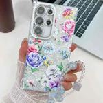 For Samsung Galaxy S24 Ultra 5G Electroplating Flowers Plants Texture Wristband TPU Phone Case(Peony FL14)