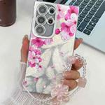 For Samsung Galaxy S24 Ultra 5G Electroplating Flowers Plants Texture Wristband TPU Phone Case(Peach Blossom FL18)