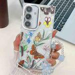 For Samsung Galaxy S24+ 5G Electroplating Flowers Plants Texture Wristband TPU Phone Case(Butterfly Love Flower FL17)