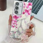 For Samsung Galaxy S24 5G Electroplating Flowers Plants Texture Wristband TPU Phone Case(Peach Blossom FL18)