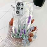 For Samsung Galaxy S23 Ultra 5G Electroplating Flowers Plants Texture Wristband TPU Phone Case(Lavender FL3)