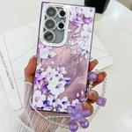 For Samsung Galaxy S23 Ultra 5G Electroplating Flowers Plants Texture Wristband TPU Phone Case(Azalea FL4)
