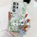 For Samsung Galaxy S23 Ultra 5G Electroplating Flowers Plants Texture Wristband TPU Phone Case(Green Plants FL5)