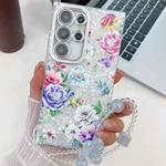 For Samsung Galaxy S23 Ultra 5G Electroplating Flowers Plants Texture Wristband TPU Phone Case(Peony FL14)