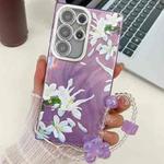 For Samsung Galaxy S23 Ultra 5G Electroplating Flowers Plants Texture Wristband TPU Phone Case(Gardenia FL15)