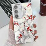 For Samsung Galaxy S25+ 5G Electroplating Flower Texture TPU Phone Case(Red Plum Blossom SH2)