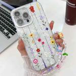 For iPhone 16 Pro Max Electroplating Flower Texture Wristband TPU Phone Case(Yellow Wildflower SH6)