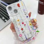 For iPhone 14 Electroplating Flower Texture Wristband TPU Phone Case(Yellow Wildflower SH6)