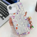 For iPhone 16e Electroplating Flower Texture Wristband TPU Phone Case(Purple Wildflowers SH1)