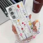 For Samsung Galaxy A16 5G Electroplating Flower Texture Wristband TPU Phone Case(Yellow Wildflower SH6)