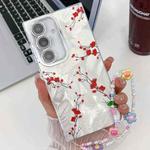 For Samsung Galaxy S24 FE 5G Electroplating Flower Texture Wristband TPU Phone Case(Red Plum Blossom SH2)