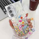 For Samsung Galaxy S24 FE 5G Electroplating Flower Texture Wristband TPU Phone Case(Flowers SH4)