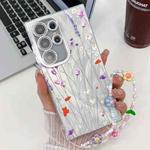 For Samsung Galaxy S23 Ultra 5G Electroplating Flower Texture Wristband TPU Phone Case(Purple Wildflowers SH1)