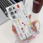 For Samsung Galaxy S23 Ultra 5G Electroplating Flower Texture Wristband TPU Phone Case(Yellow Wildflower SH6)