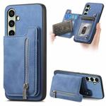 For Samsung Galaxy S24 FE 5G Retro MagSafe Zipper Wallet Card Bag Back Phone Case(Blue)