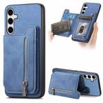 For Samsung Galaxy S24+ 5G Retro MagSafe Zipper Wallet Card Bag Back Phone Case(Blue)
