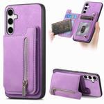 For Samsung Galaxy S24+ 5G Retro MagSafe Zipper Wallet Card Bag Back Phone Case(Purple)